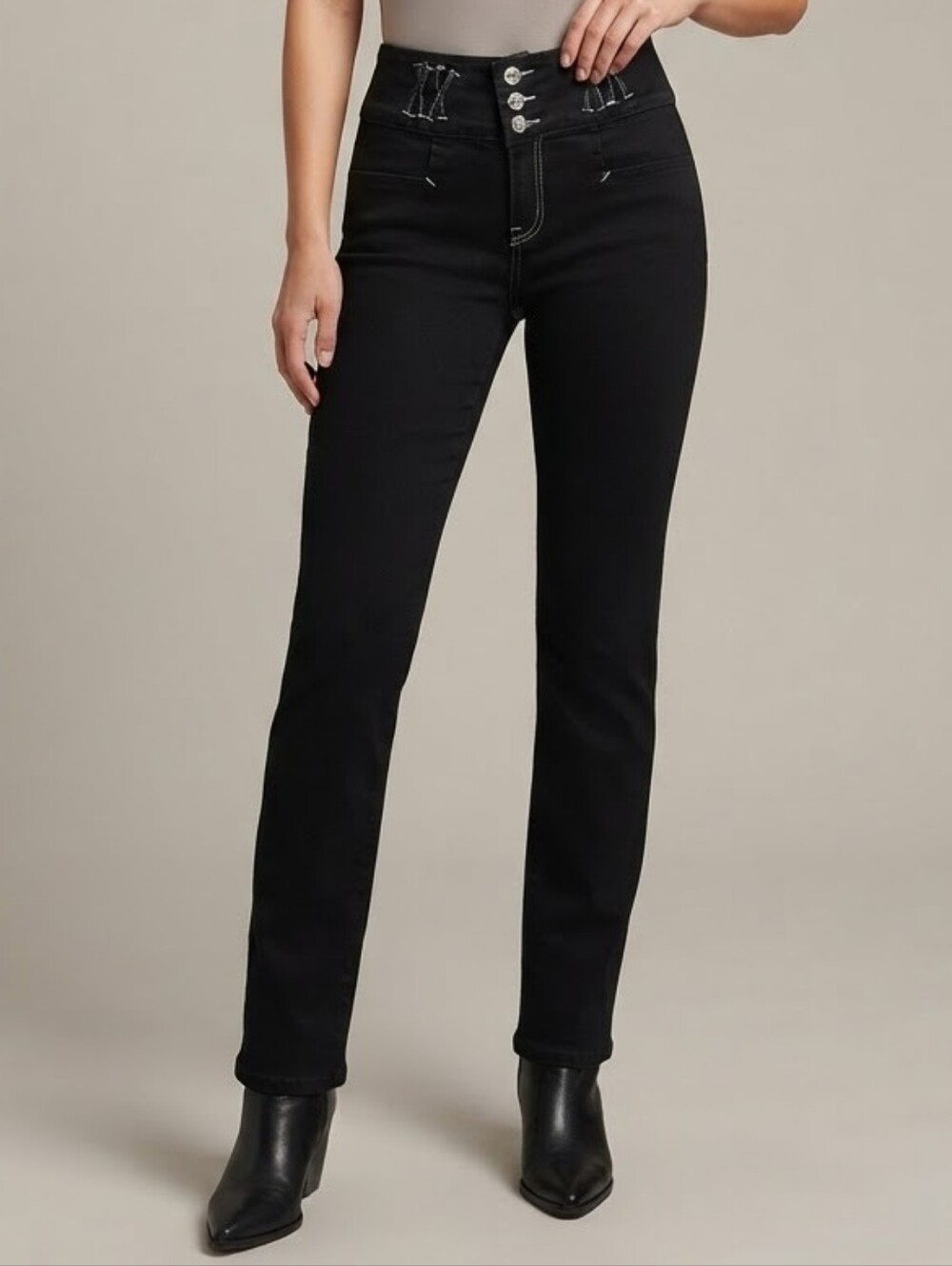 JD Jeans Black High Rise Triple Button Rhinestone Stretch Pants Size 9 NWT